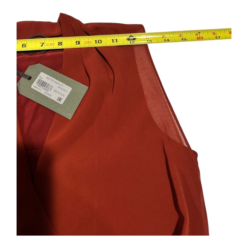 NWT AllSaints Abi Rust Asymmetric Drape Sleeveless Top Blouse Size 2 - Picture 14 of 16